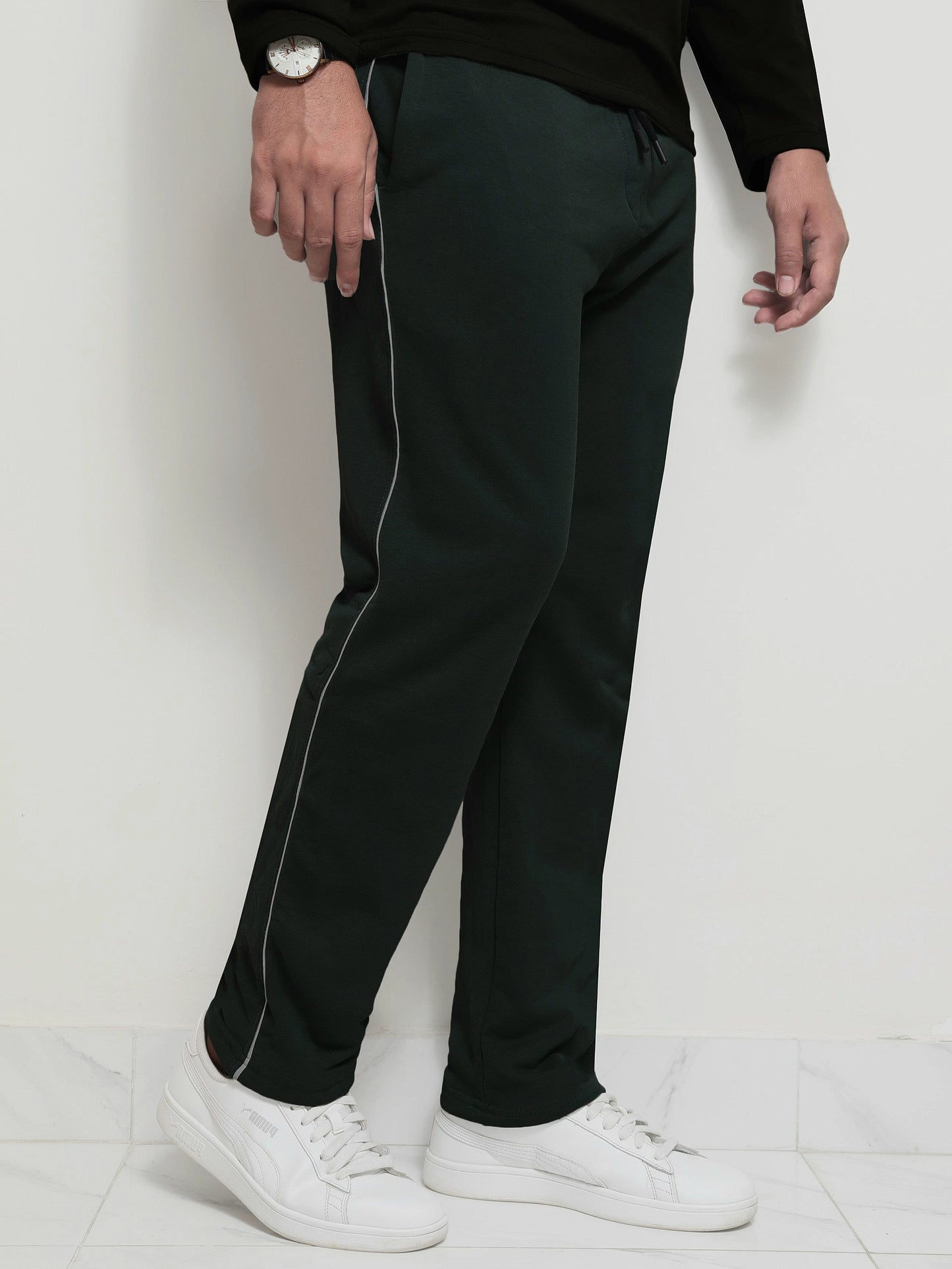 TR328-P- LCSTE 100% COTTON TERRY PIPING TROUSER "DARK GREEN"