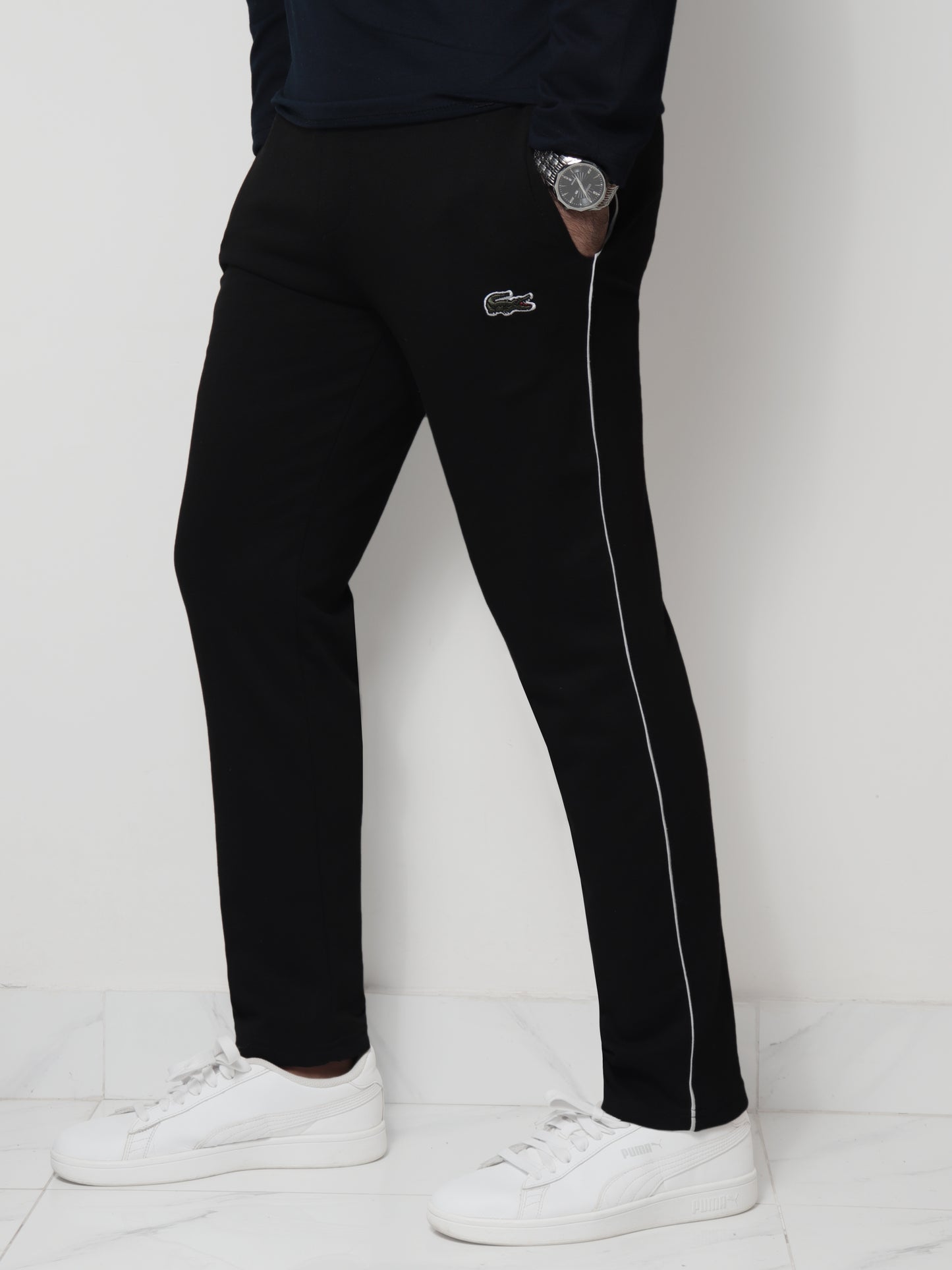 TR328-P- LCSTE 100% COTTON TERRY PIPING TROUSER "BLACK"