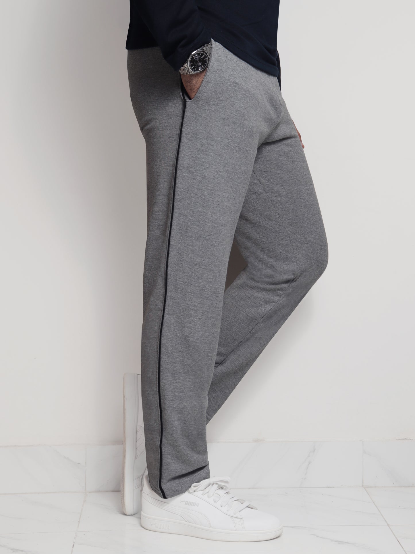 TR328-P- LCSTE 100% COTTON TERRY PIPING TROUSER "MID GREY"