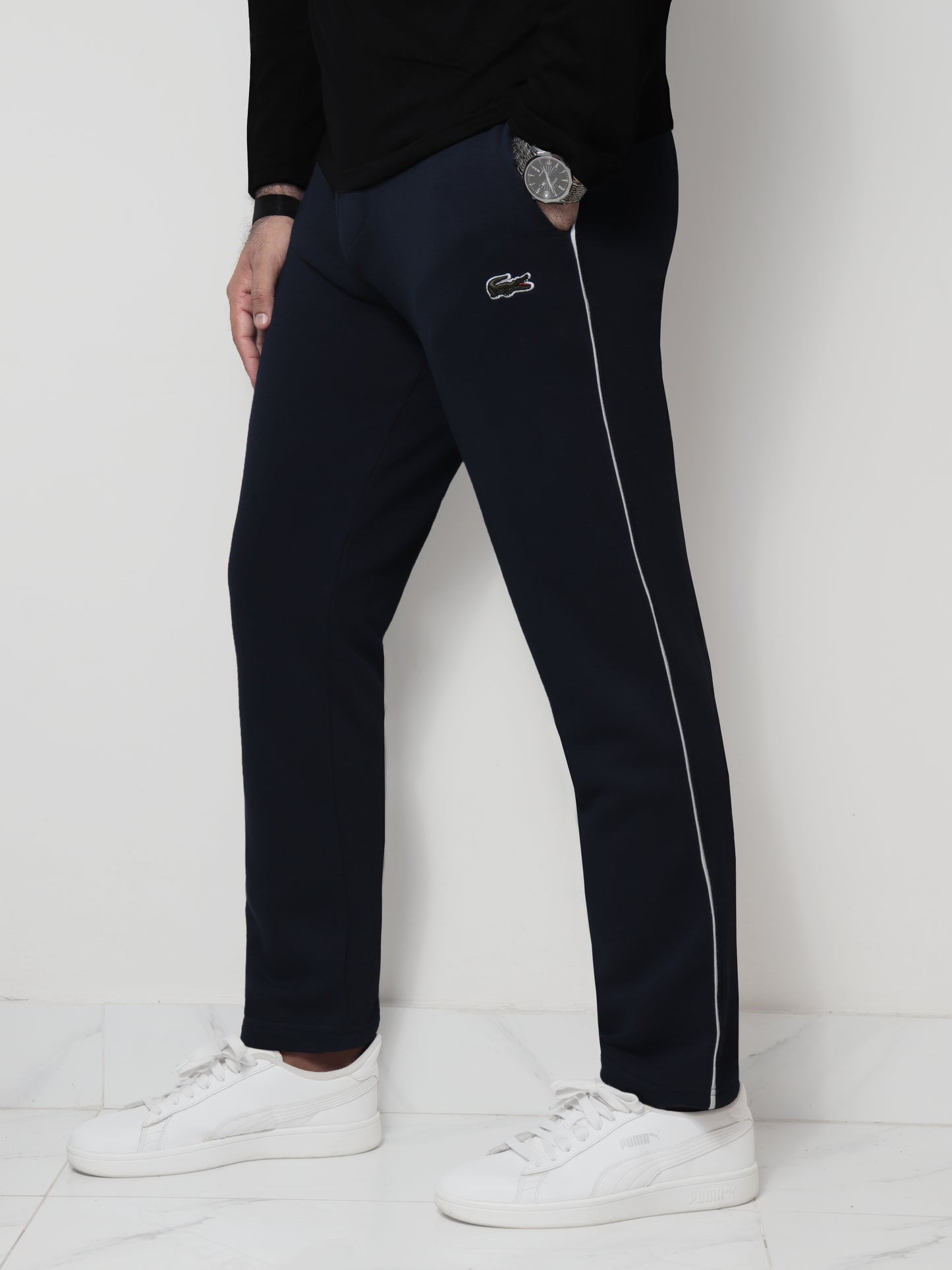 TR328-P- LCSTE 100% COTTON TERRY PIPING TROUSER "NAVY"
