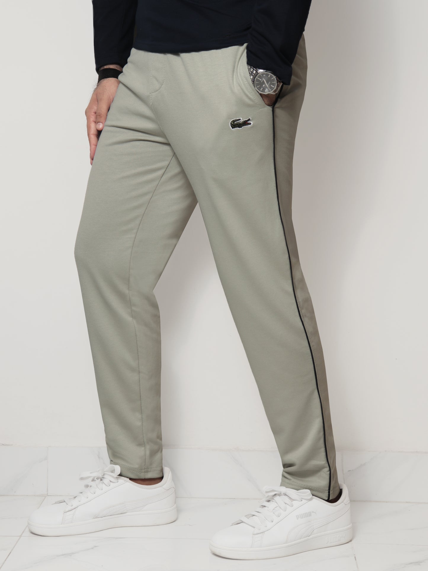 TR328-P- LCSTE 100% COTTON TERRY PIPING TROUSER "KHAKI"