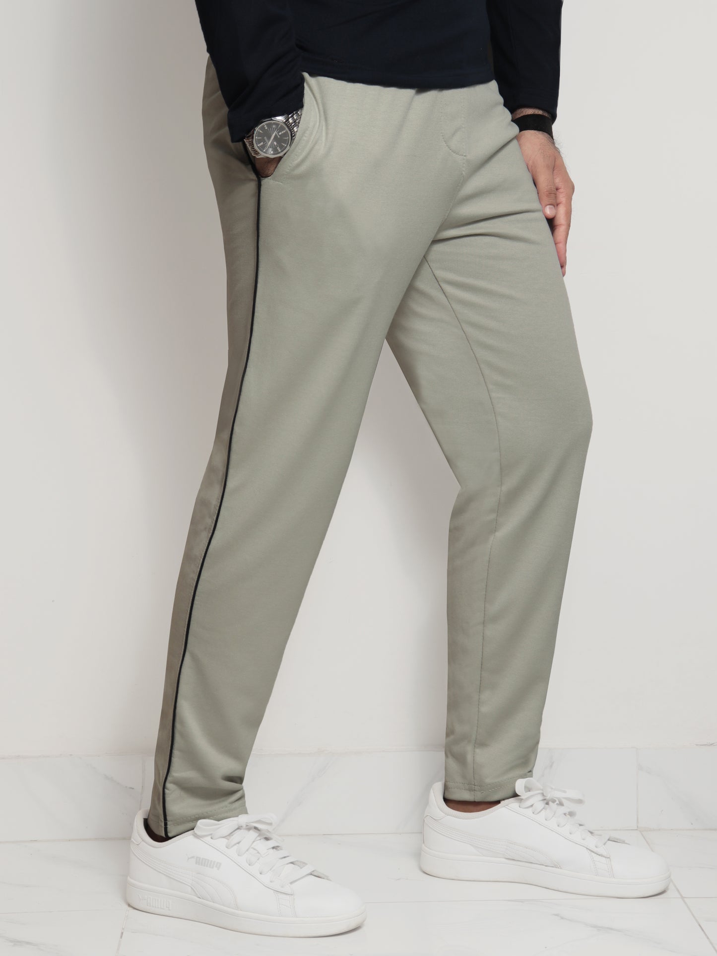 TR328-P- LCSTE 100% COTTON TERRY PIPING TROUSER "KHAKI"
