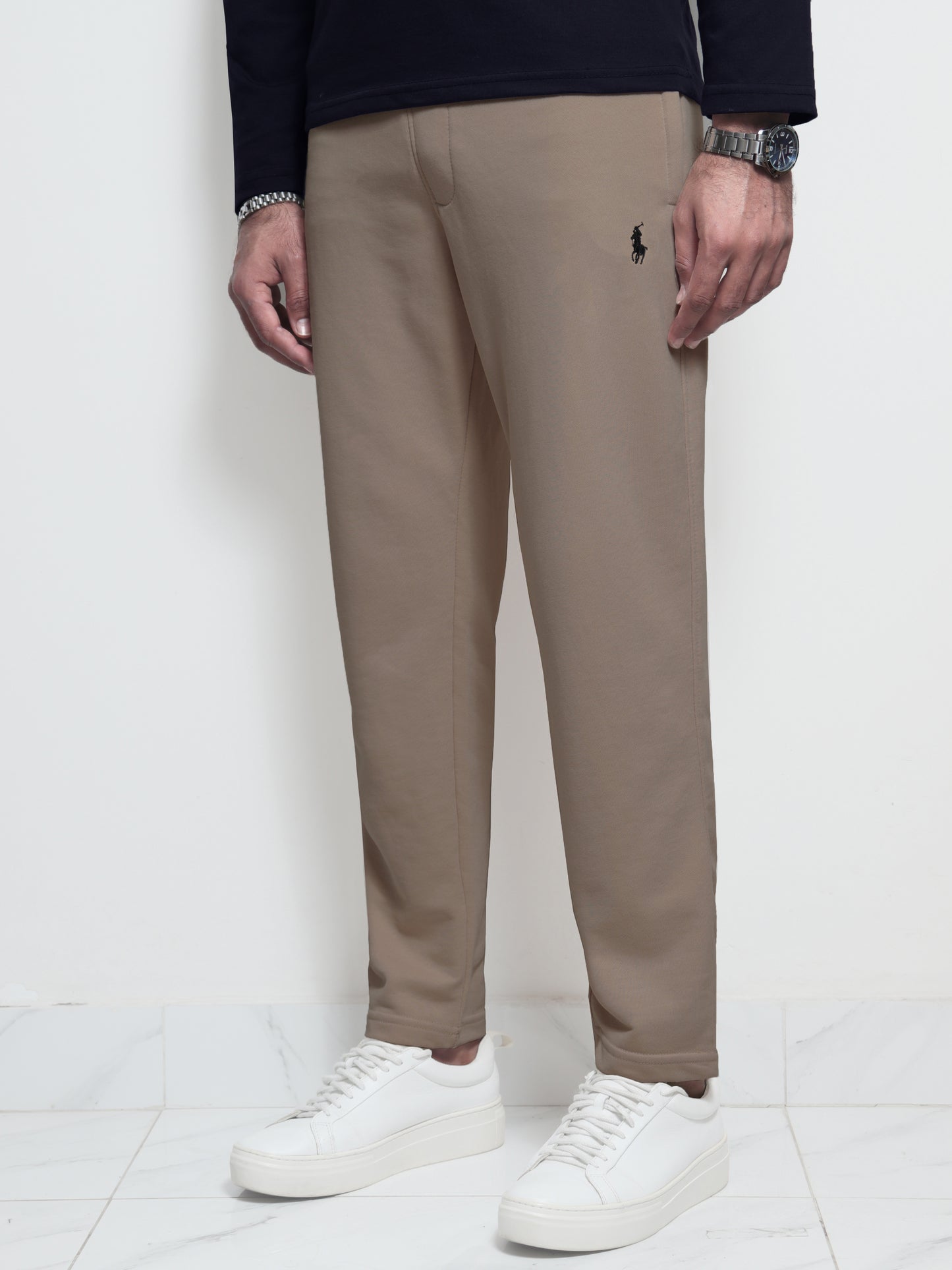 TR329-B- PRLN COTTON TERRY BACK POCKET TROUSER "BROWN"