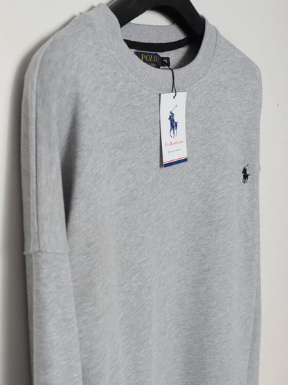SS402- PRLN PURE COTTON DROP SHOULDER SWEATSHIRT "HEATHER GREY"