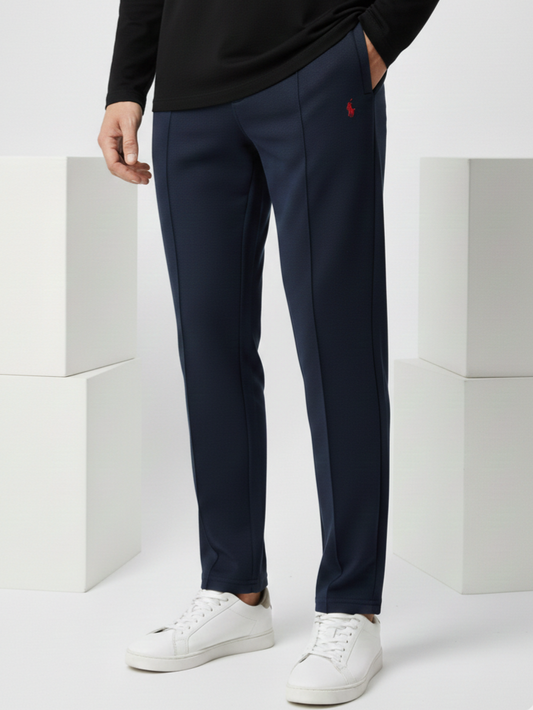TR329.4- PRLN STRIPE PC COTTON INTERLOCK TROUSER "NAVY"