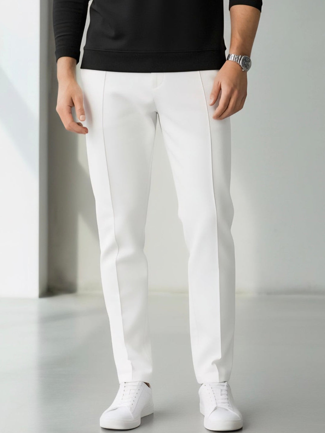 TR339- ZRA FRONT STRIPE 3 POCKET COTTON TROUSER "WHITE"