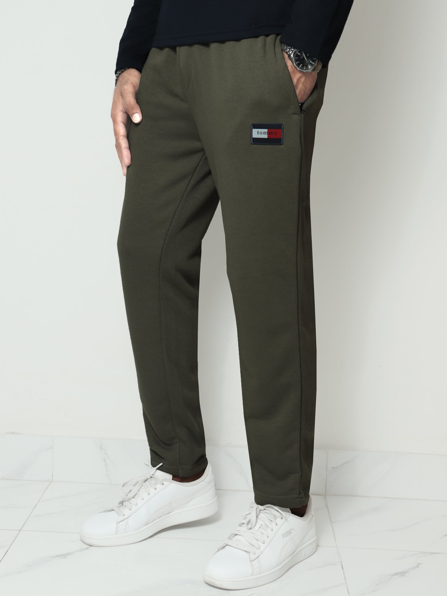 TR337-TMY PURE COTTON TERRY BACK POCKET TROUSER  "OLIVE"